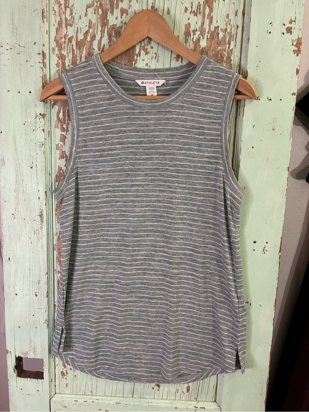 Athleta Gray and White Striped Sleeveless Tank